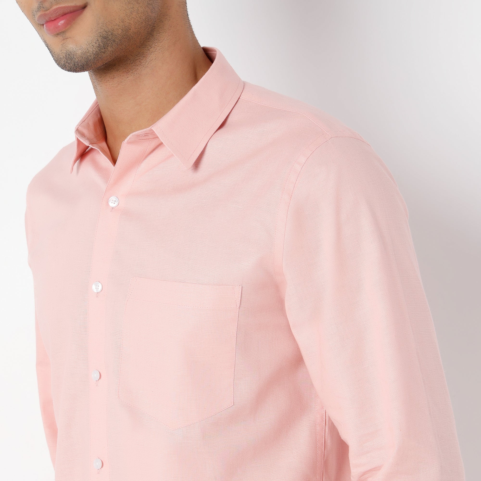 Men's Pink Linen Casual Shirt
