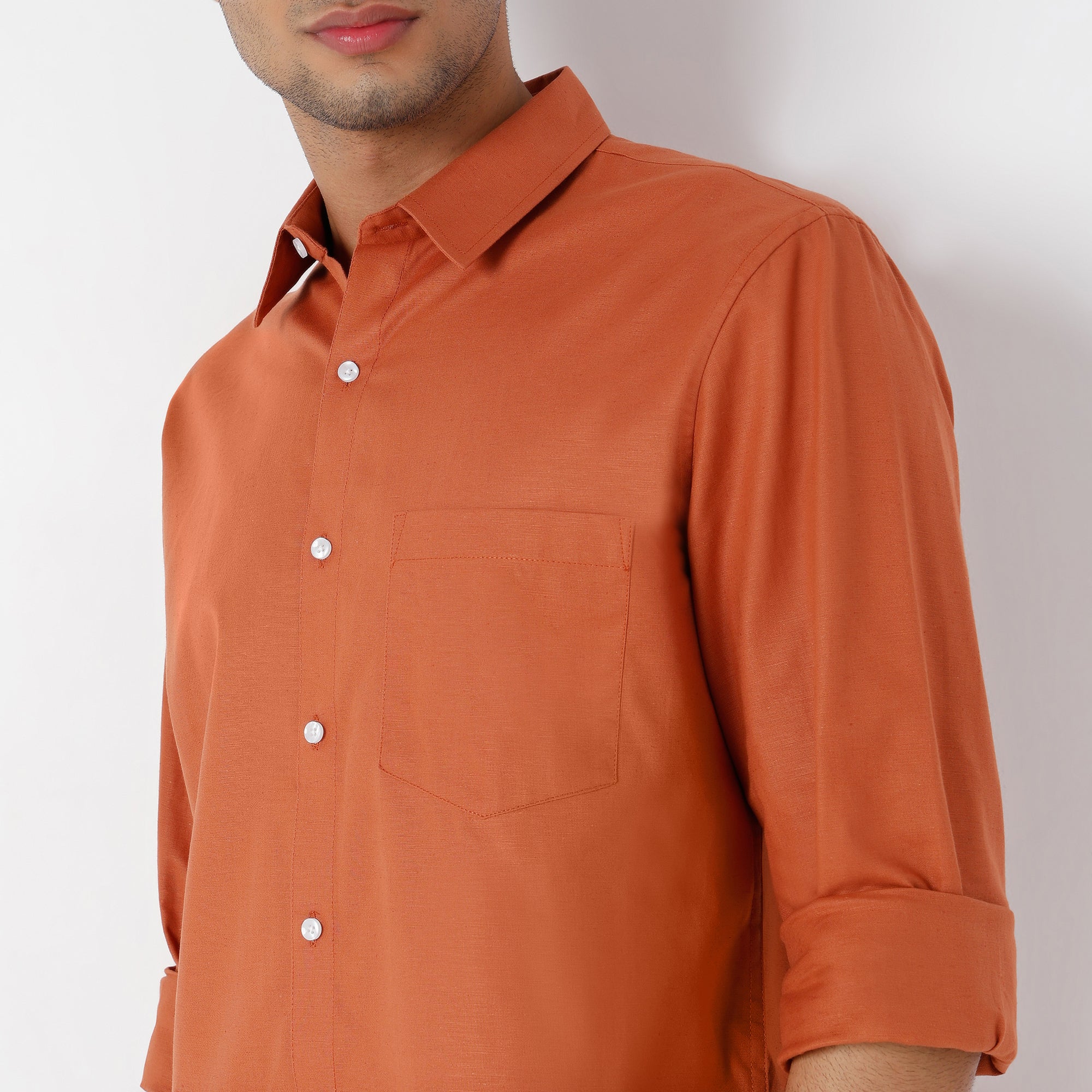 Men's Rust Linen Casual Shirt