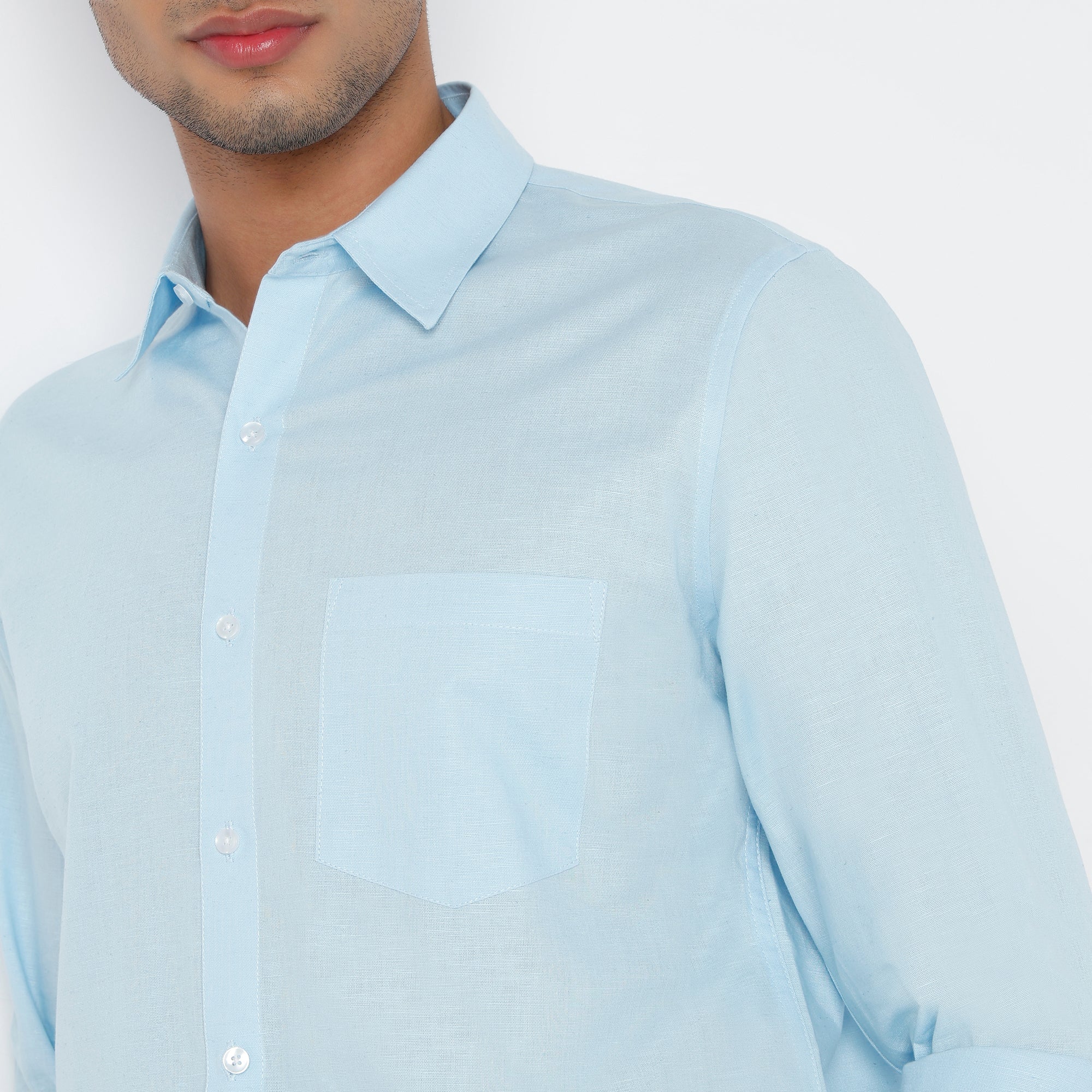 Men's Blue Linen Casual Shirt