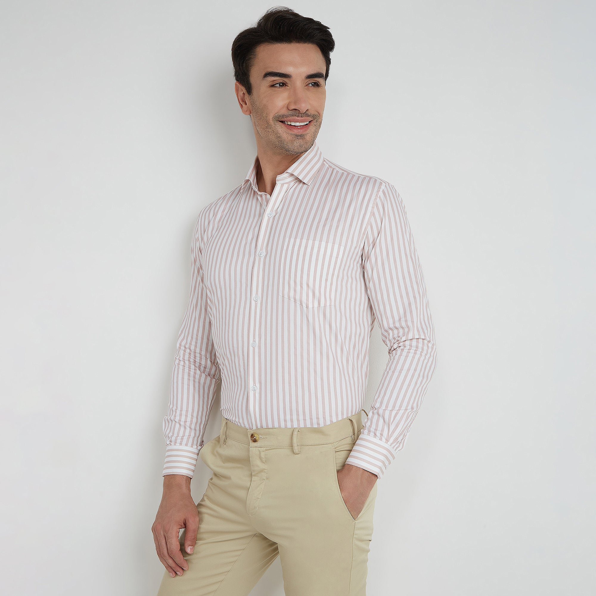 Men's 100% Cotton Pink Striped Shirt Slim Fit | MARK & ALBERT