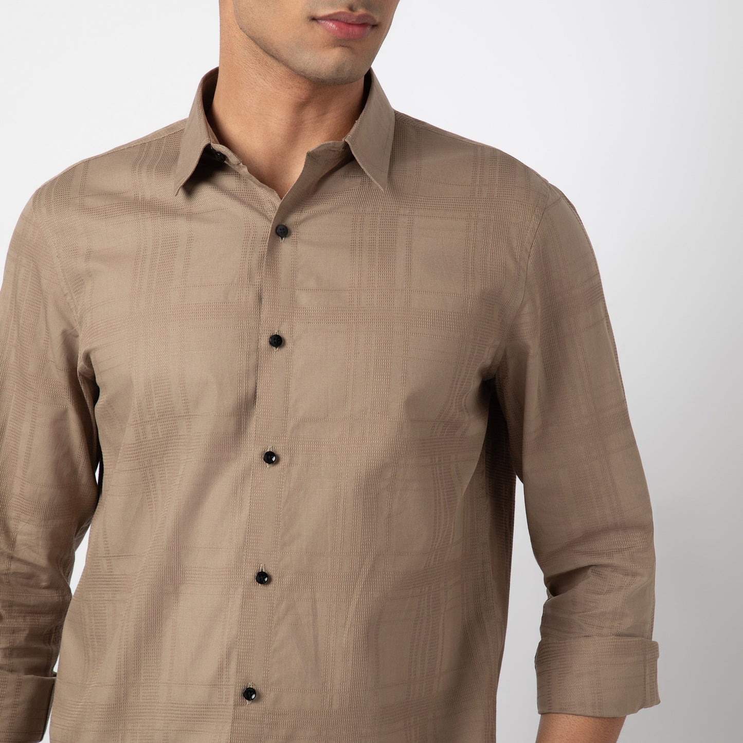 Self-Checkered Semi-Formal Shirt