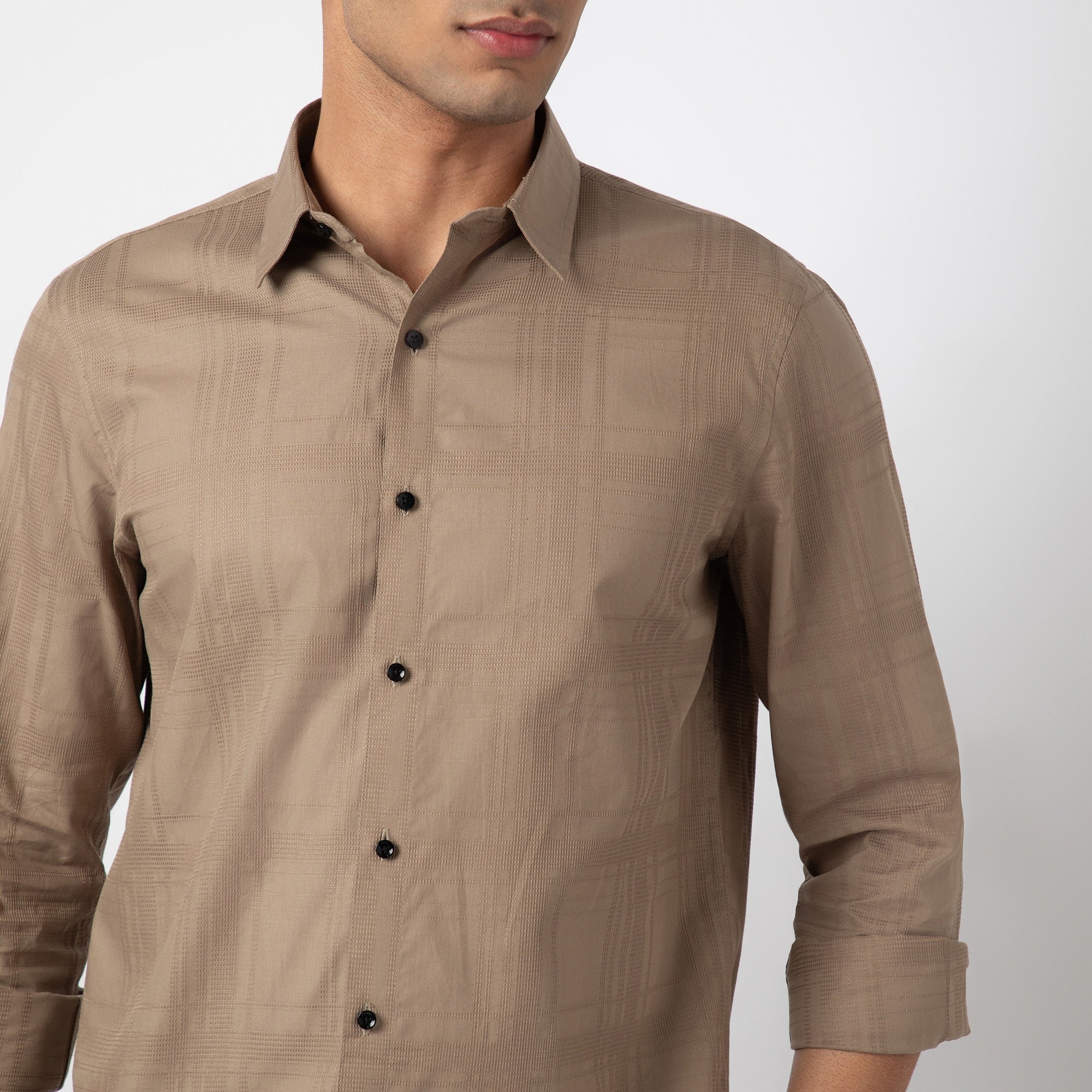 Self-Checkered Semi-Formal Shirt