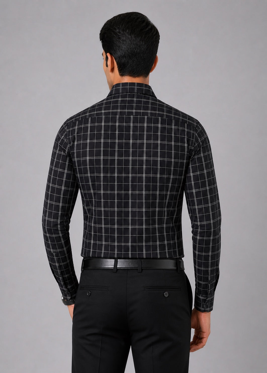 Men’s Black Checkered 100% Cotton Slim Fit Formal Shirt | MARK & ALBERT