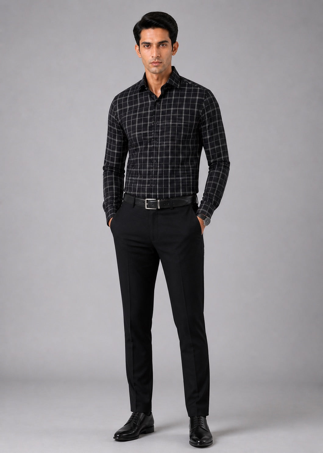Men’s Black Checkered 100% Cotton Slim Fit Formal Shirt | MARK & ALBERT
