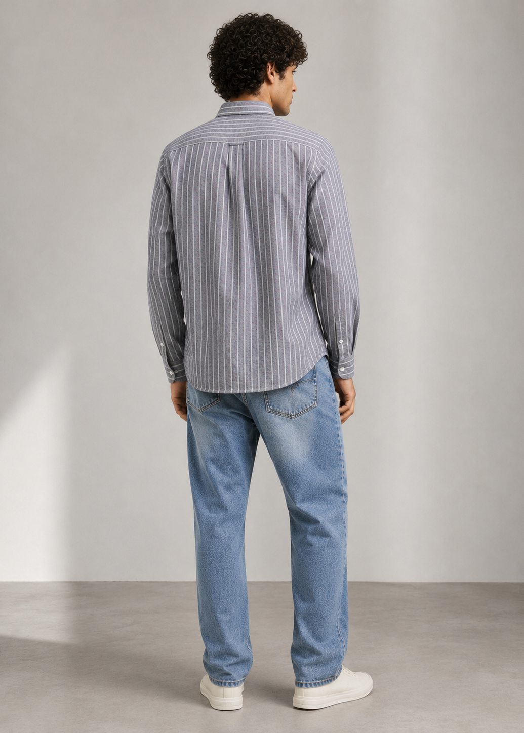 Men's Grey Striped Cotton Linen Slim Fit Shirt | Mark & Albert