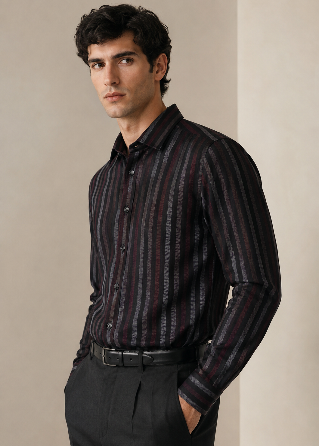 Men's Luxury Giza Cotton Herringbone Slim Fit Formal Shirt | Mark & Albert