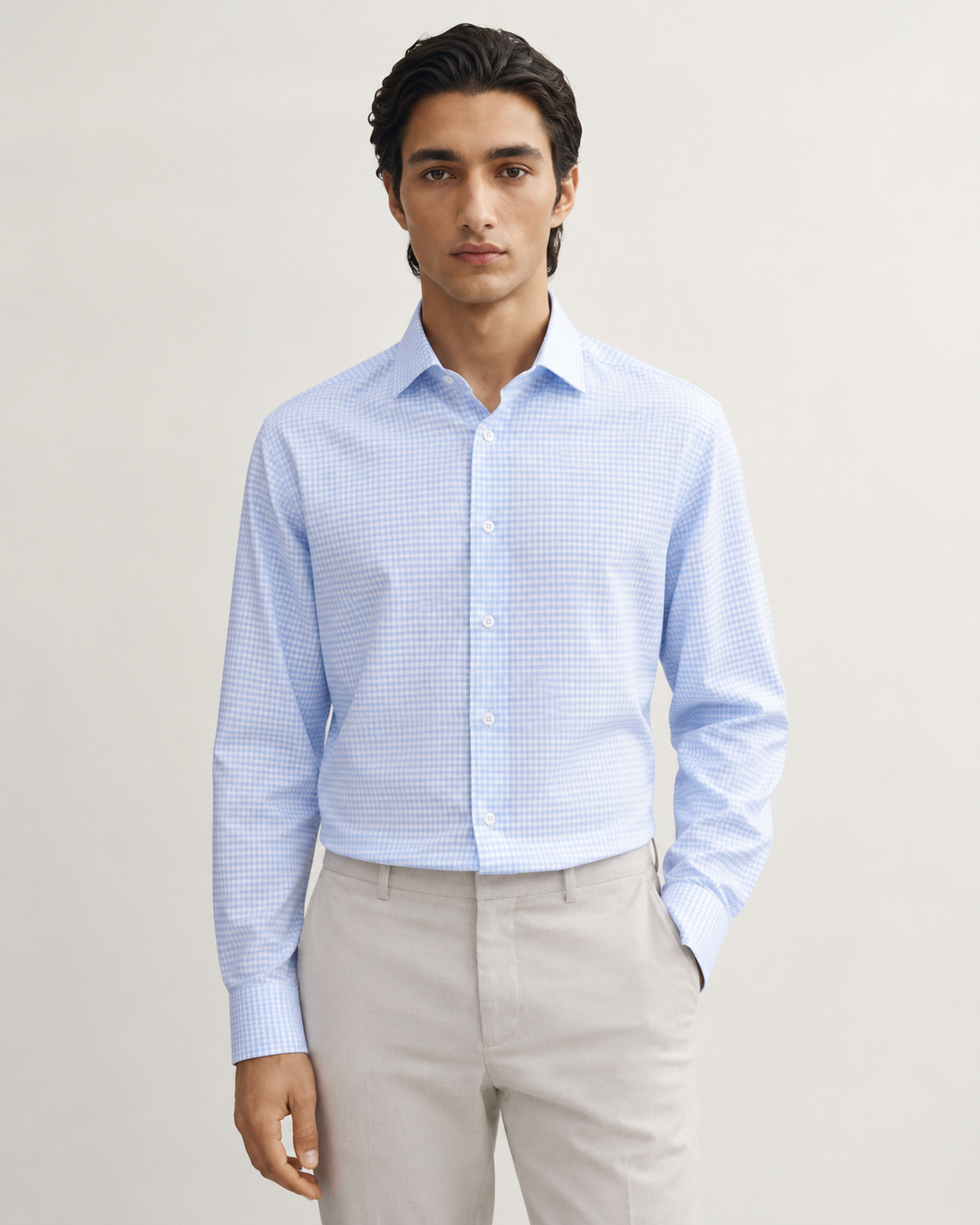 Men's Sky Blue Giza Cotton Textured Formal Shirt Slim Fit | MARK & ALBERT