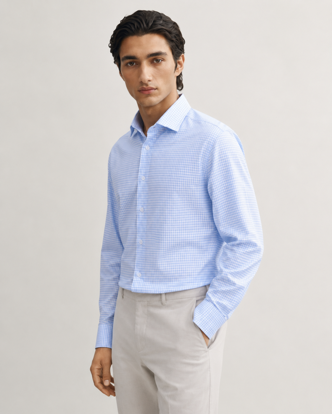 Men's Sky Blue Giza Cotton Textured Formal Shirt Slim Fit | MARK & ALBERT