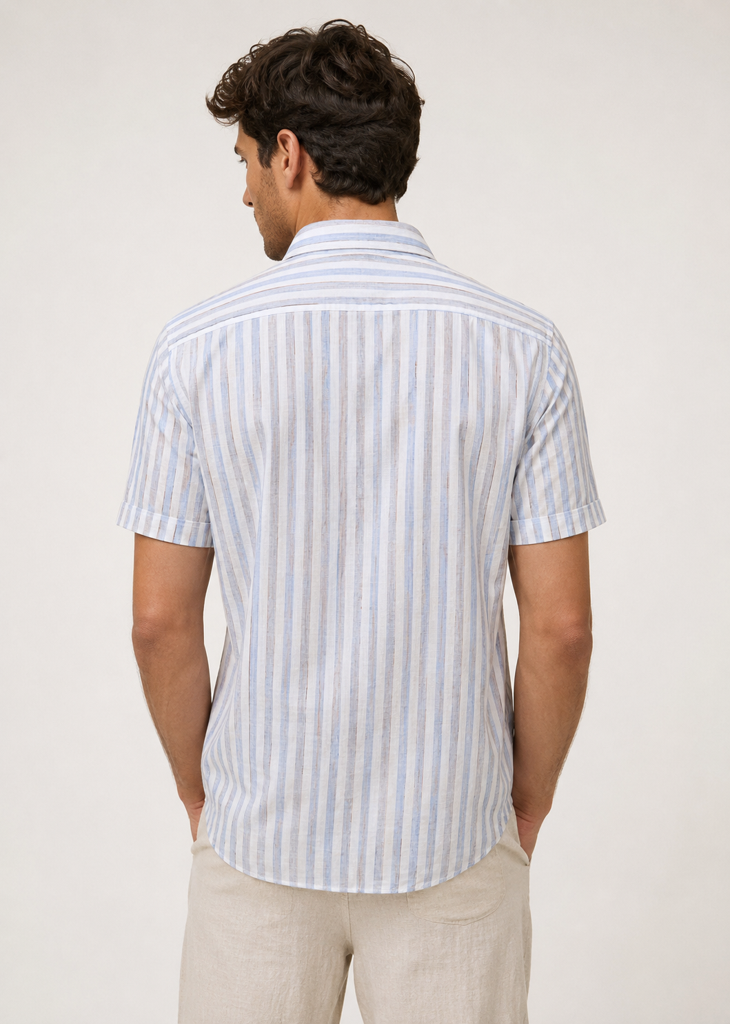 Men's Half Sleeves Linen Striped Casual Shirt Slim Fit | MARK & ALBERT