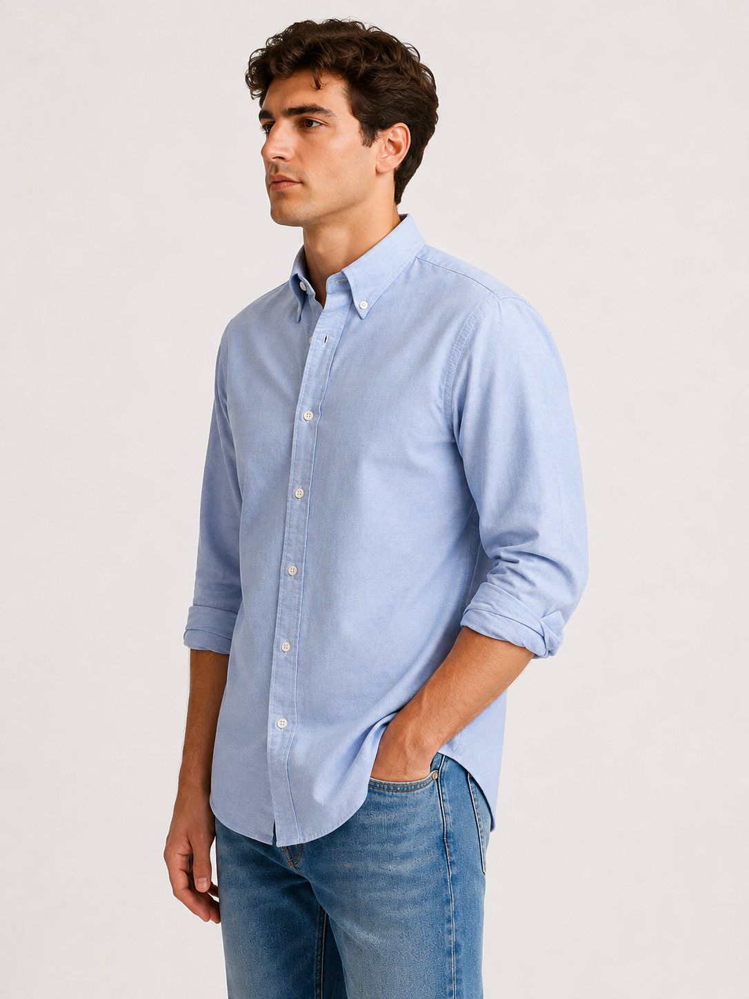 Men's Blue 100% Cotton Oxford Slim Fit Button-Down Shirt | MARK & ALBERT