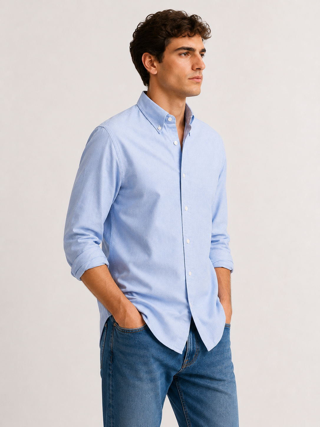 Men's Blue 100% Cotton Oxford Slim Fit Button-Down Shirt | MARK & ALBERT