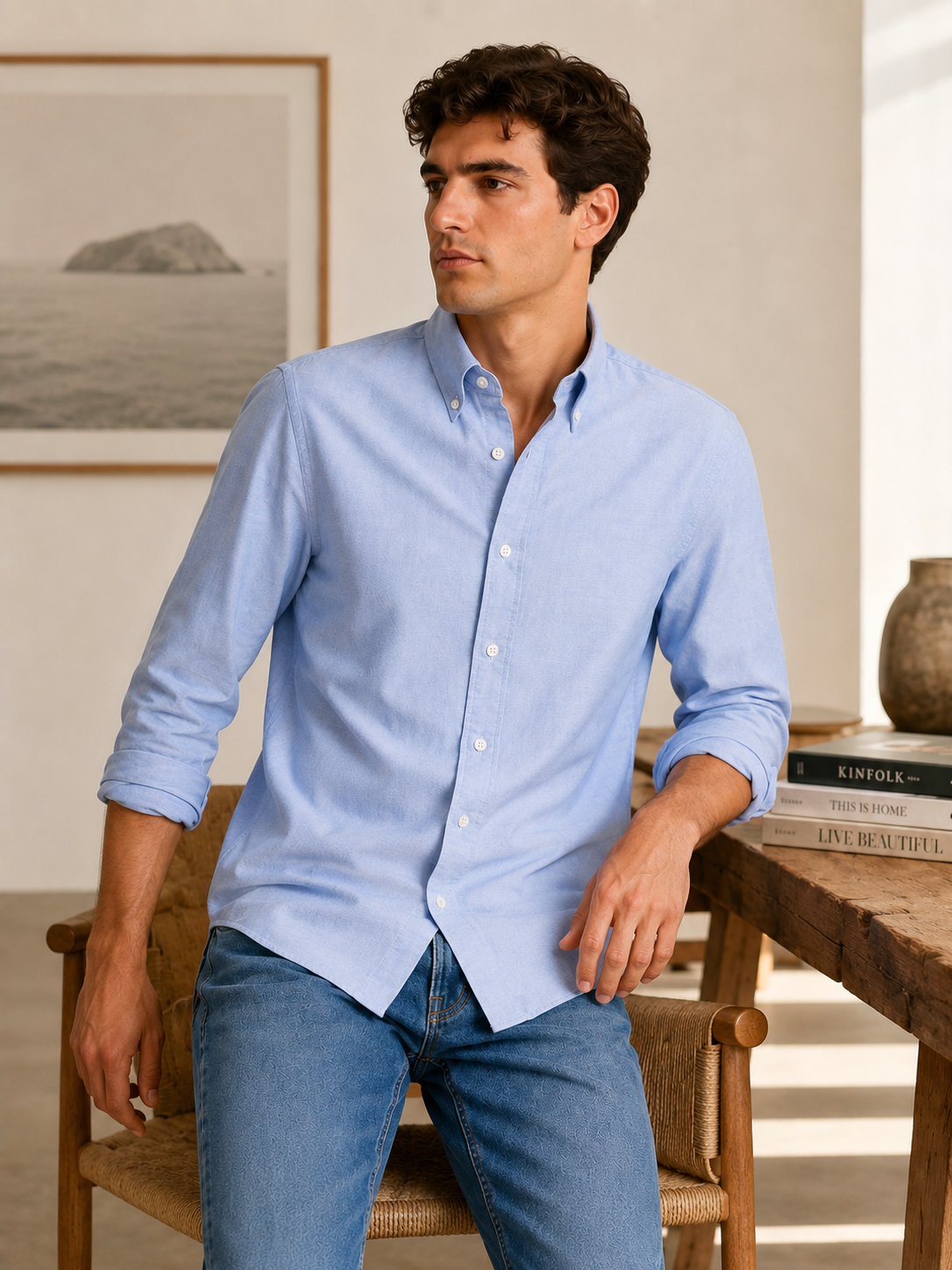 Men's Blue 100% Cotton Oxford Slim Fit Button-Down Shirt | MARK & ALBERT