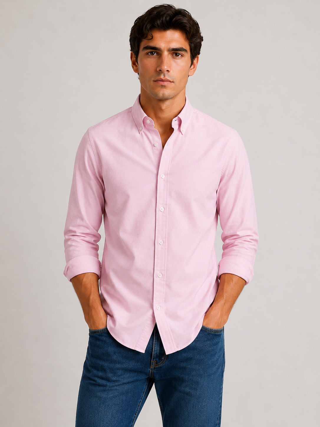 Men's Pink 100% Cotton Oxford Slim Fit Button-Down Shirt | MARK & ALBERT