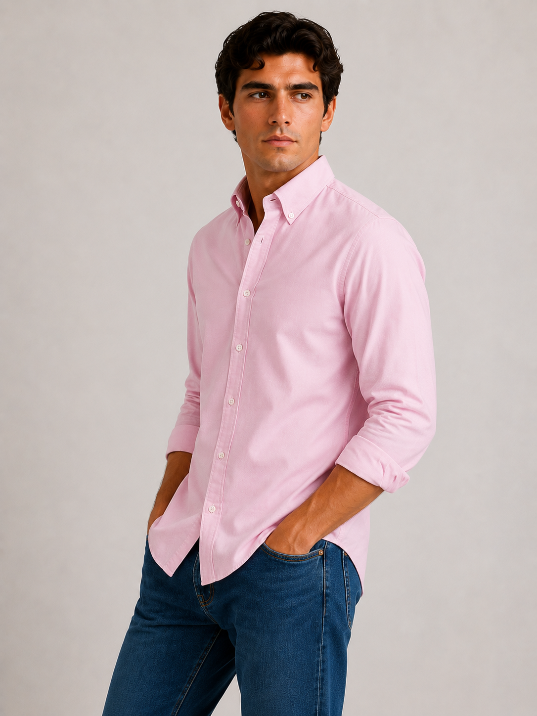 Men's Pink 100% Cotton Oxford Slim Fit Button-Down Shirt | MARK & ALBERT