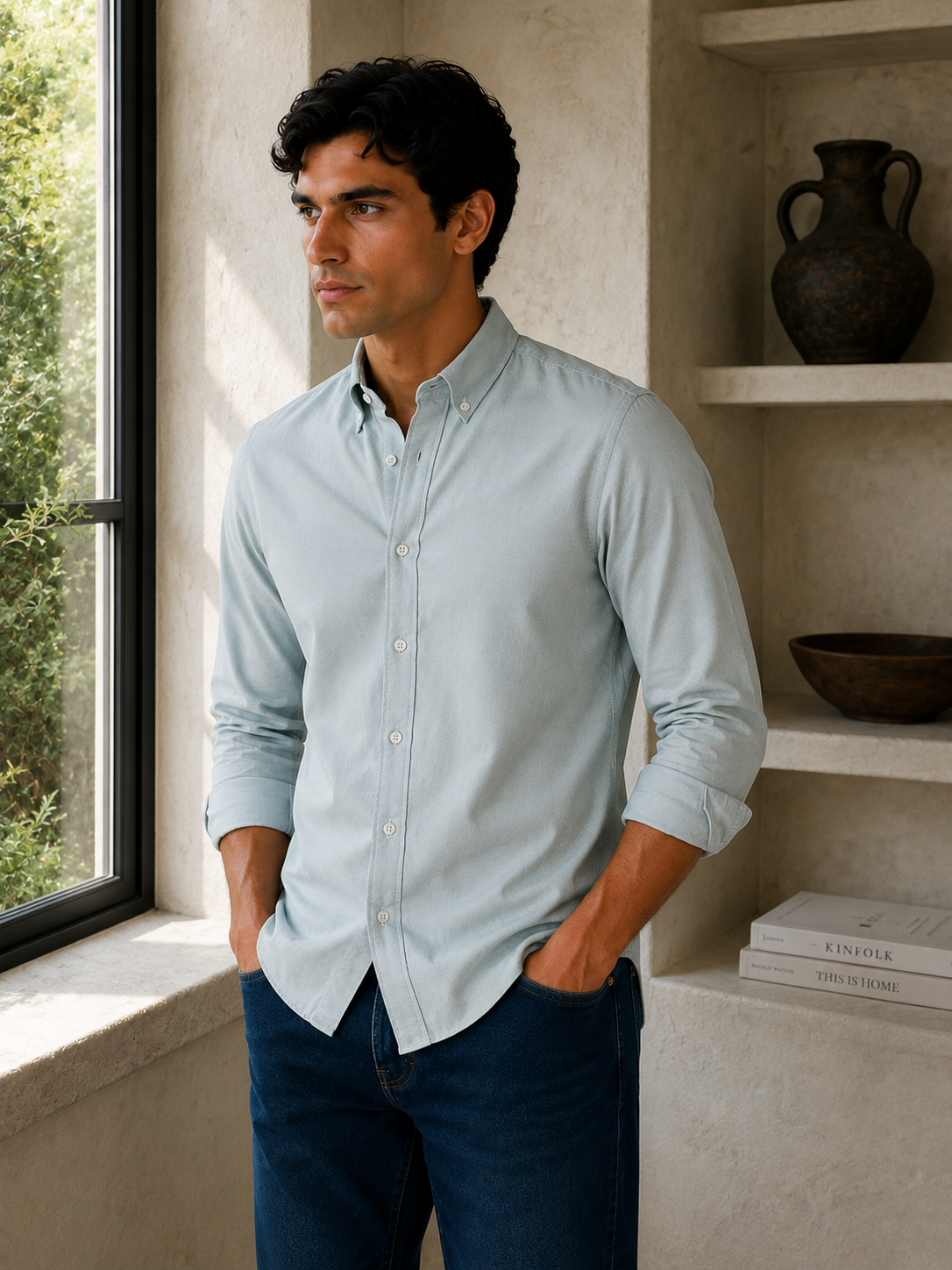Men's Green 100% Cotton Oxford Slim Fit Button-Down Shirt | MARK & ALBERT