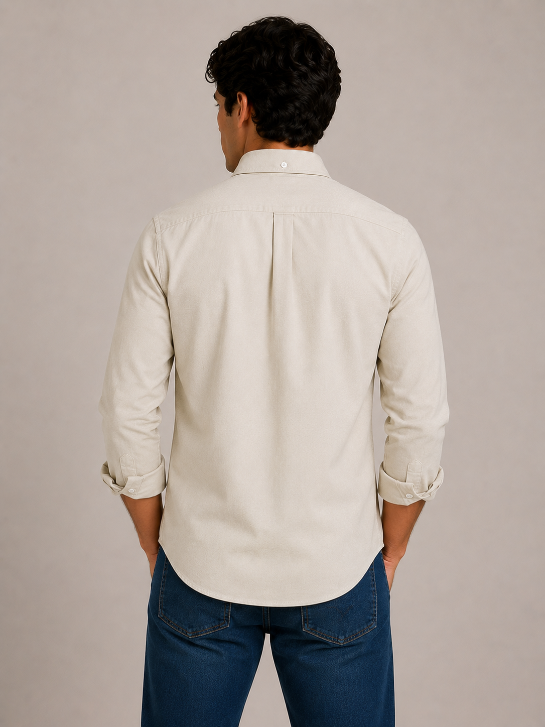 Men's Beige 100% Cotton Oxford Slim Fit Button-Down Shirt | MARK & ALBERT