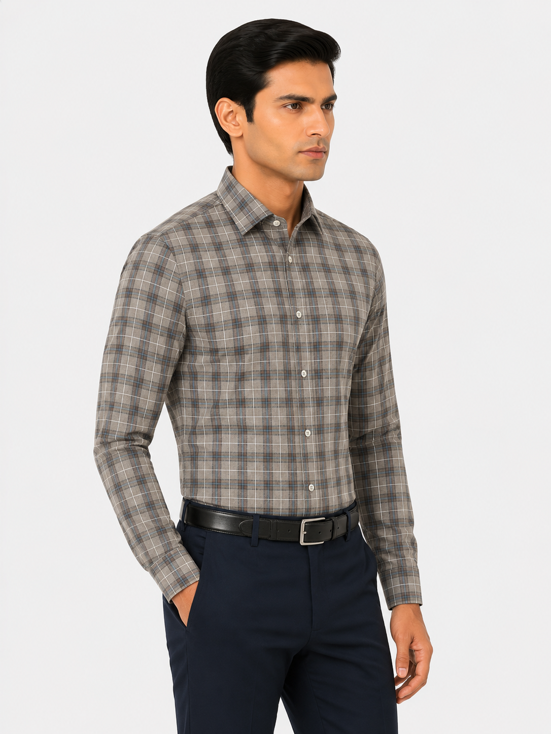 Men’s Grey Checkered 100% Cotton Slim Fit Formal Shirt | MARK & ALBERT