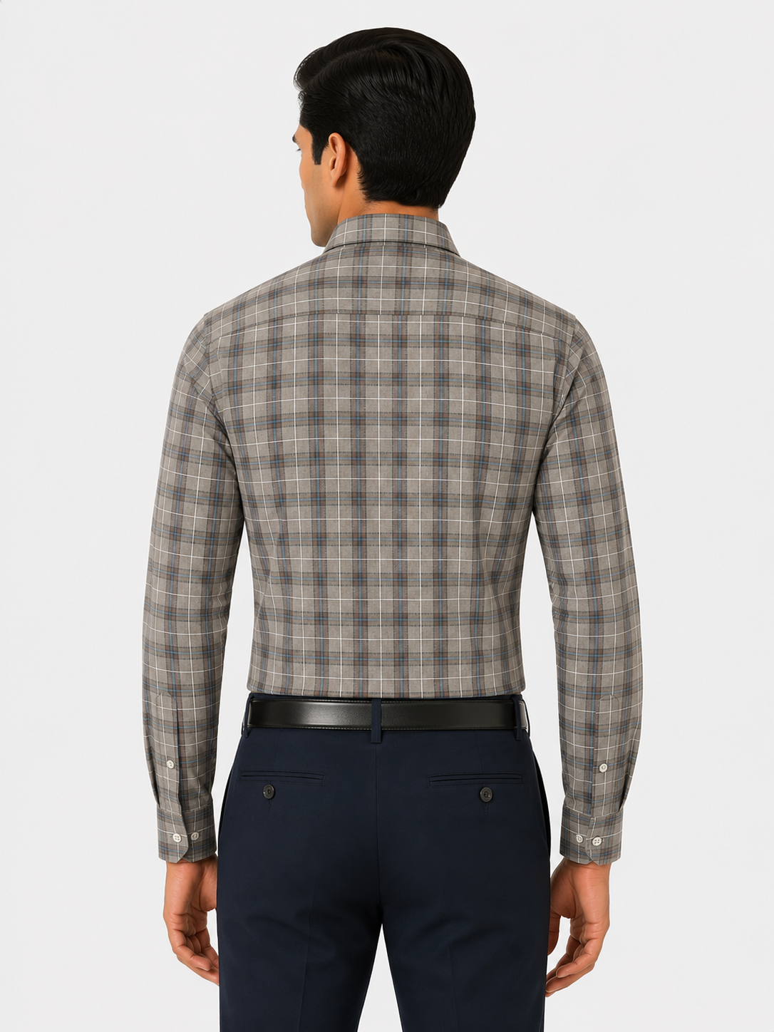 Men’s Grey Checkered 100% Cotton Slim Fit Formal Shirt | MARK & ALBERT