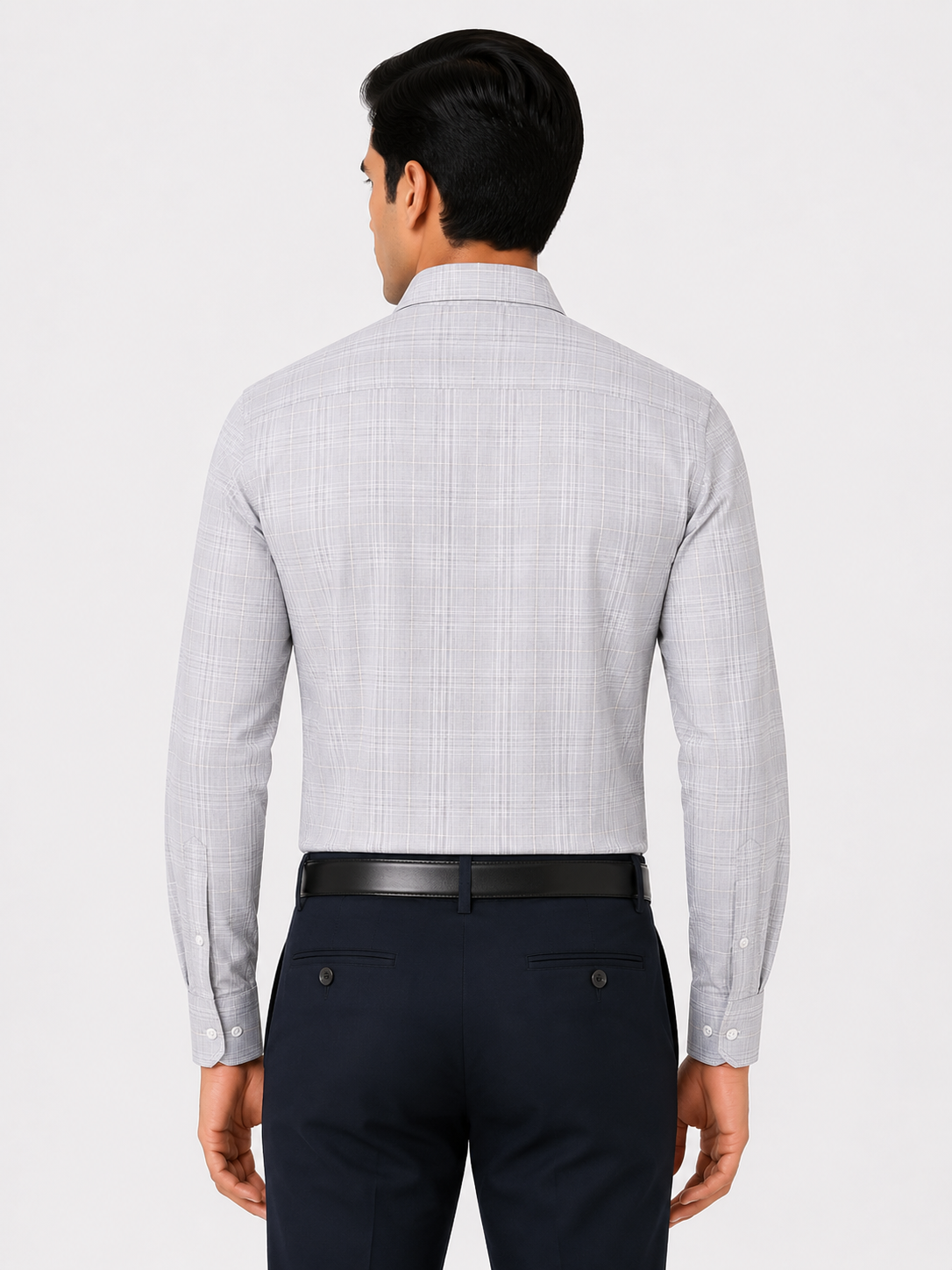 Men’s Grey Grid Checkered 100% Cotton Slim Fit Formal Shirt | MARK & ALBERT