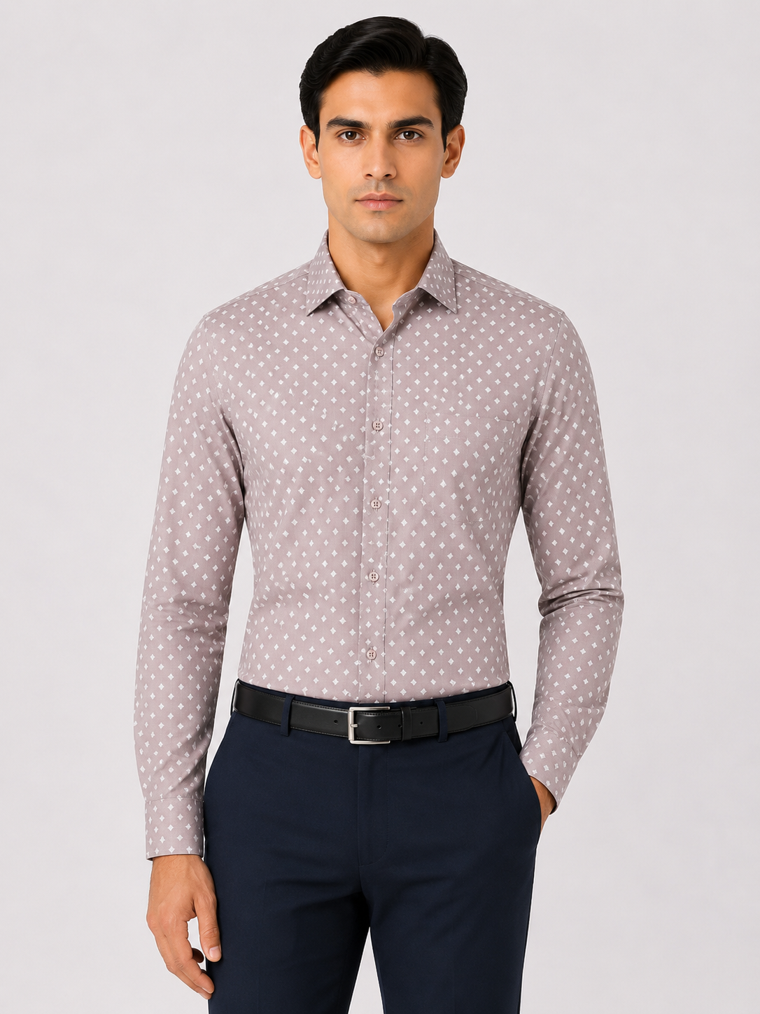 Men’s Salmon Pink Printed 100% Cotton Slim Fit Formal Shirt | MARK & ALBERT