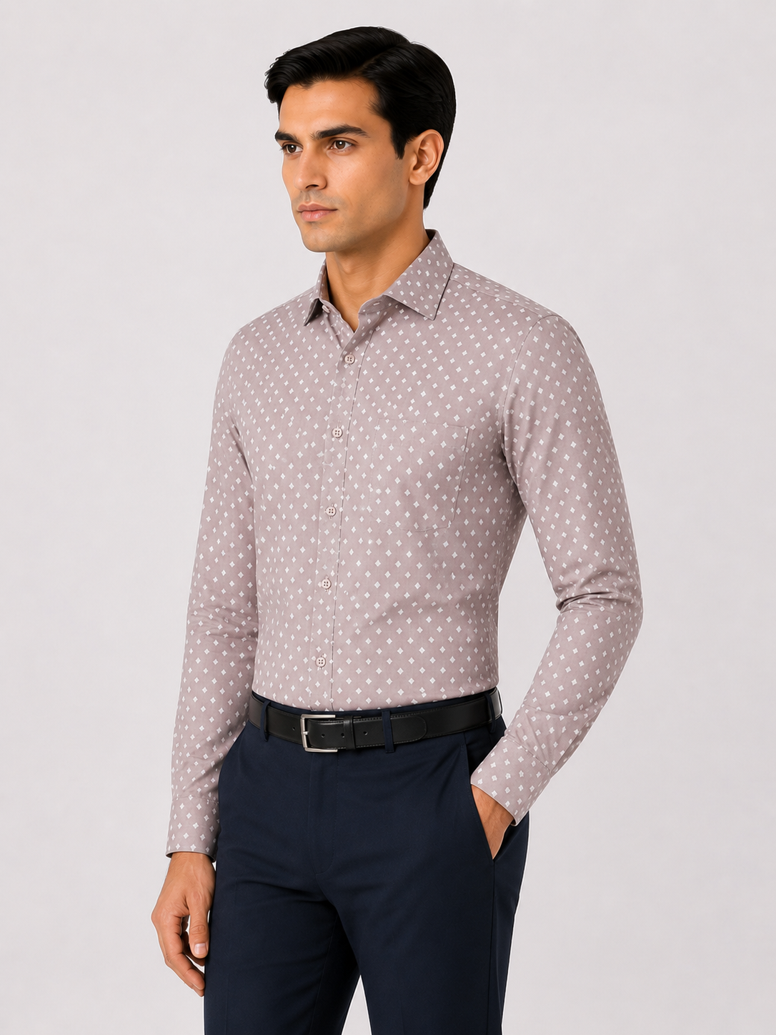 Men’s Salmon Pink Printed 100% Cotton Slim Fit Formal Shirt | MARK & ALBERT