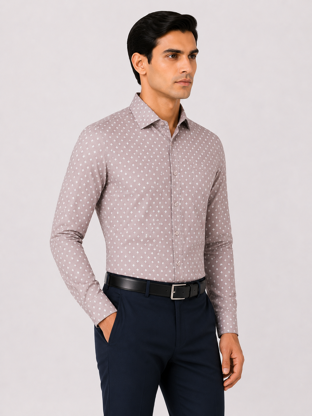 Men’s Salmon Pink Printed 100% Cotton Slim Fit Formal Shirt | MARK & ALBERT