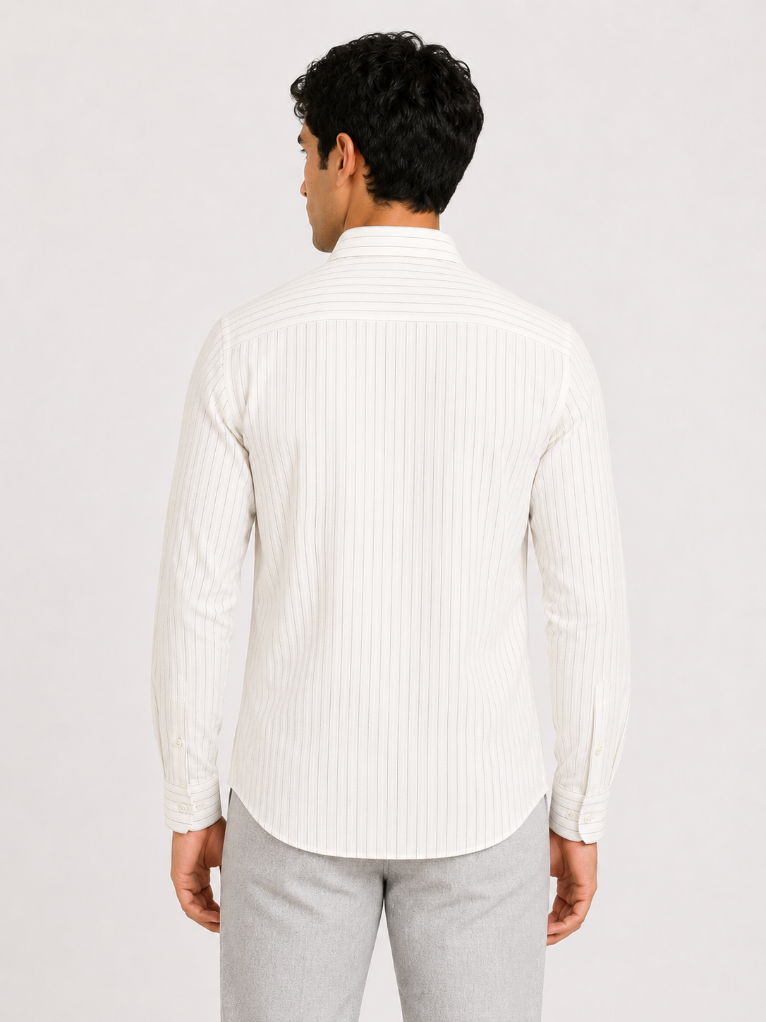 Men’s White Striped Cotton-Linen Blend Slim Fit Semi Formal Shirt | MARK & ALBERT