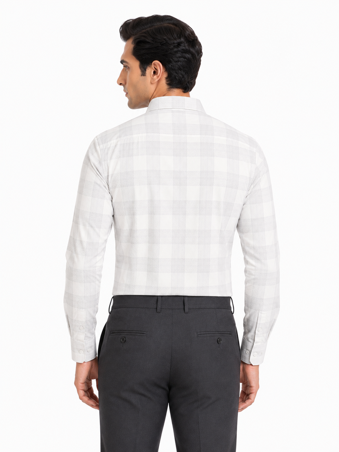 Men’s Grey Checkered 100% Cotton Slim Fit Formal Shirt | MARK & ALBERT