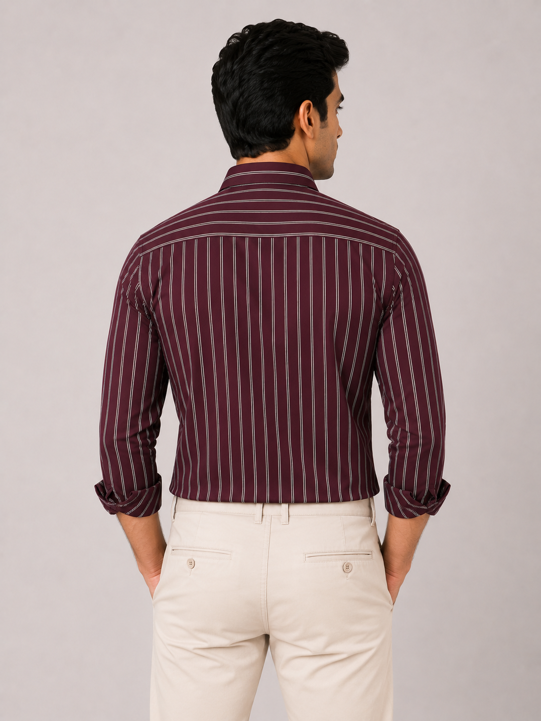 Men’s Maroon Striped 100% Cotton Slim Fit Semi Formal Shirt | MARK & ALBERT
