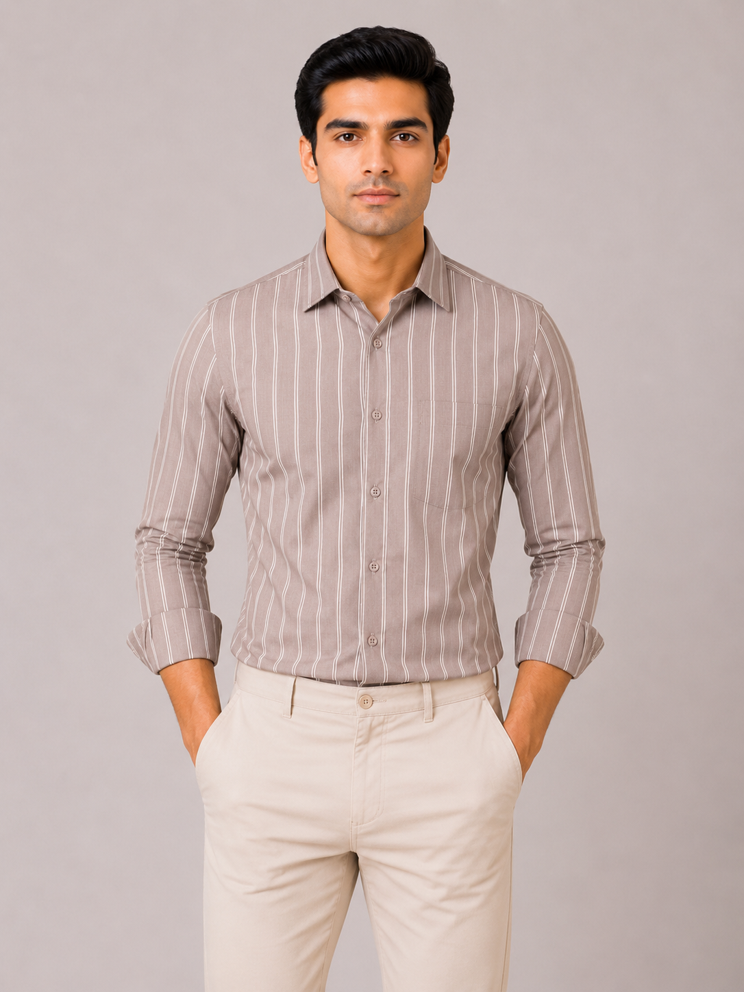 Dusty Pink Striped Semi-Formal Shirt