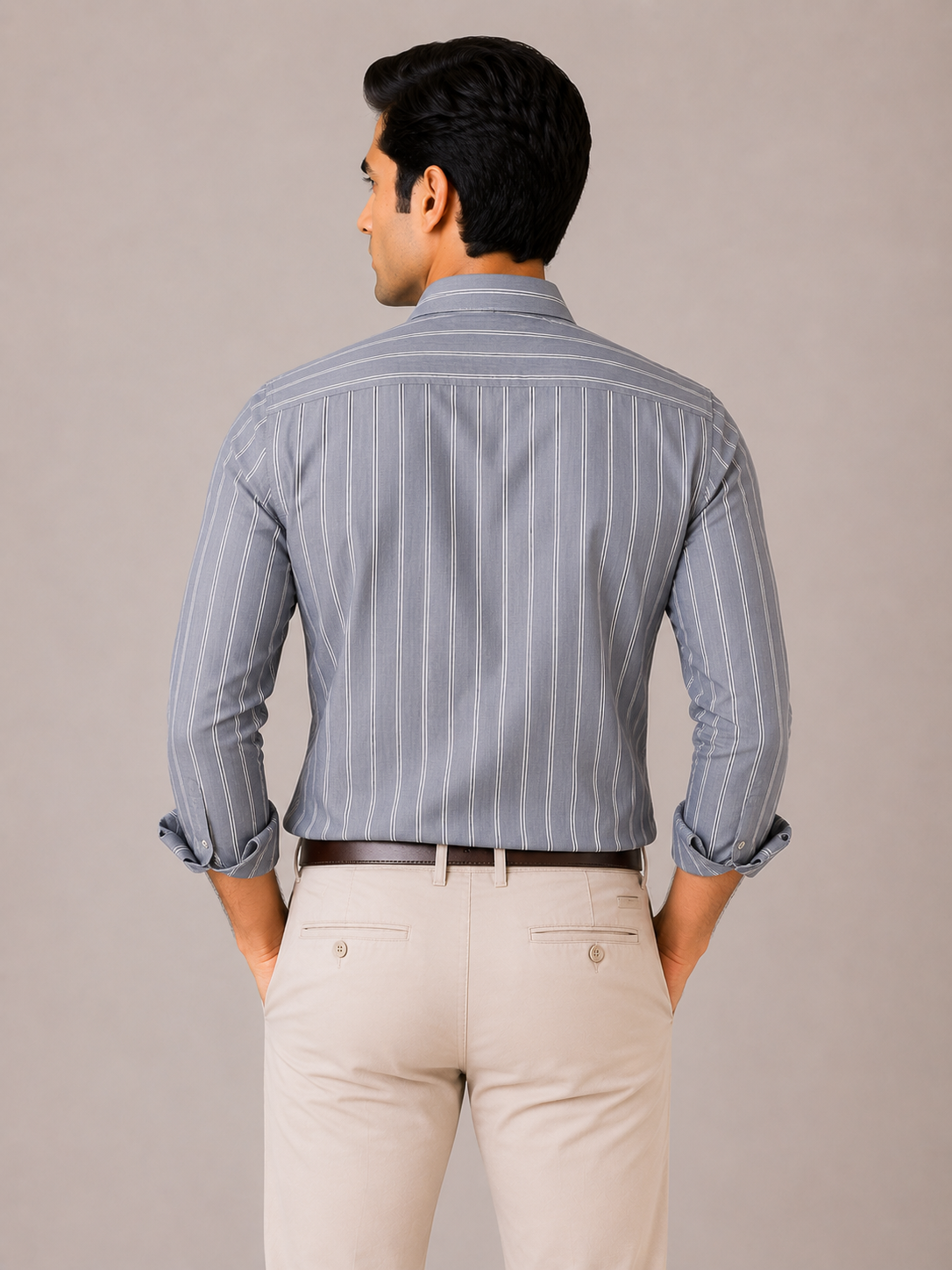 Men’s Steel Blue Striped 100% Cotton Slim Fit Semi Formal Shirt | MARK & ALBERT
