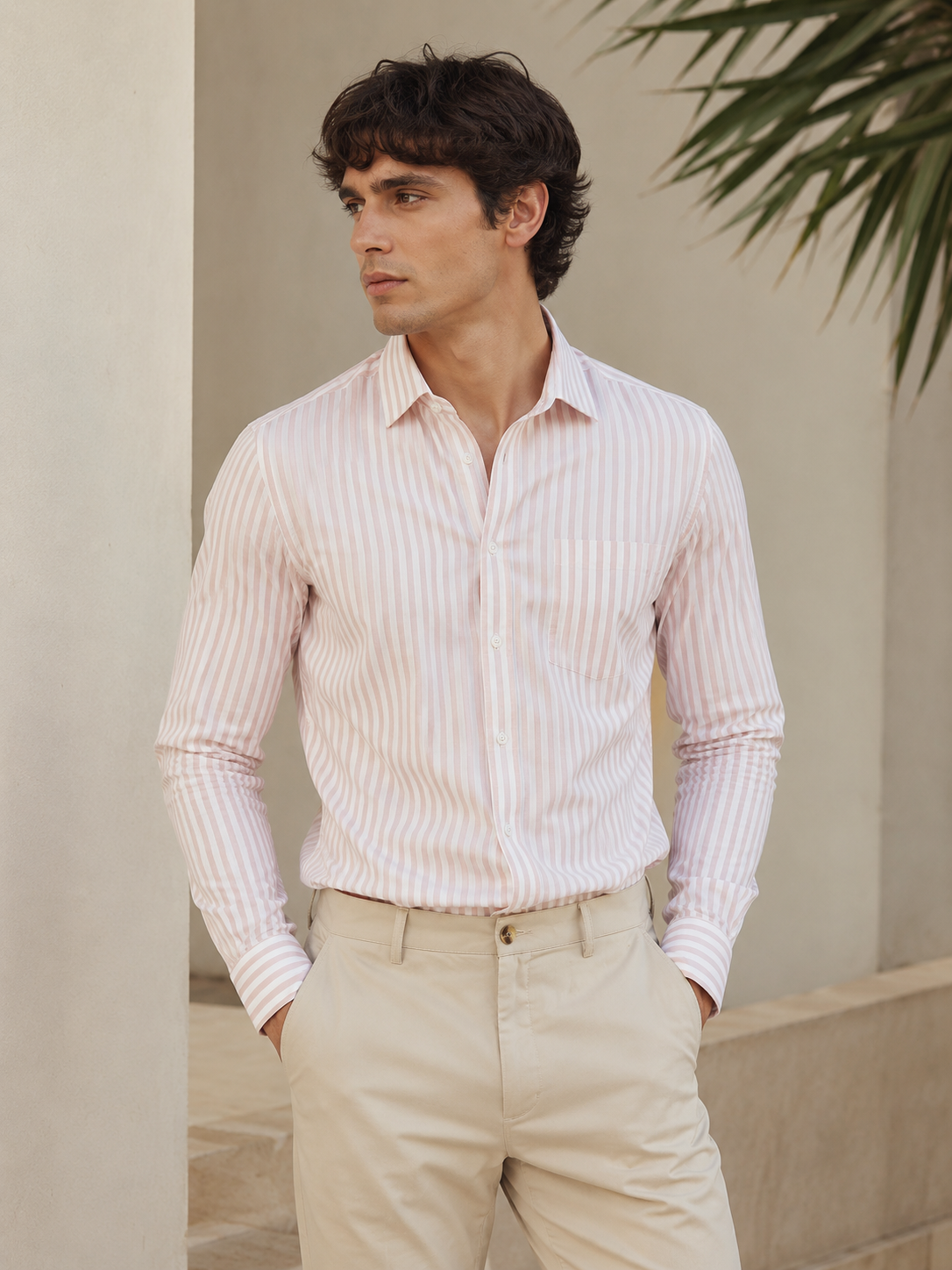 Men's 100% Cotton Pink Striped Shirt Slim Fit | MARK & ALBERT