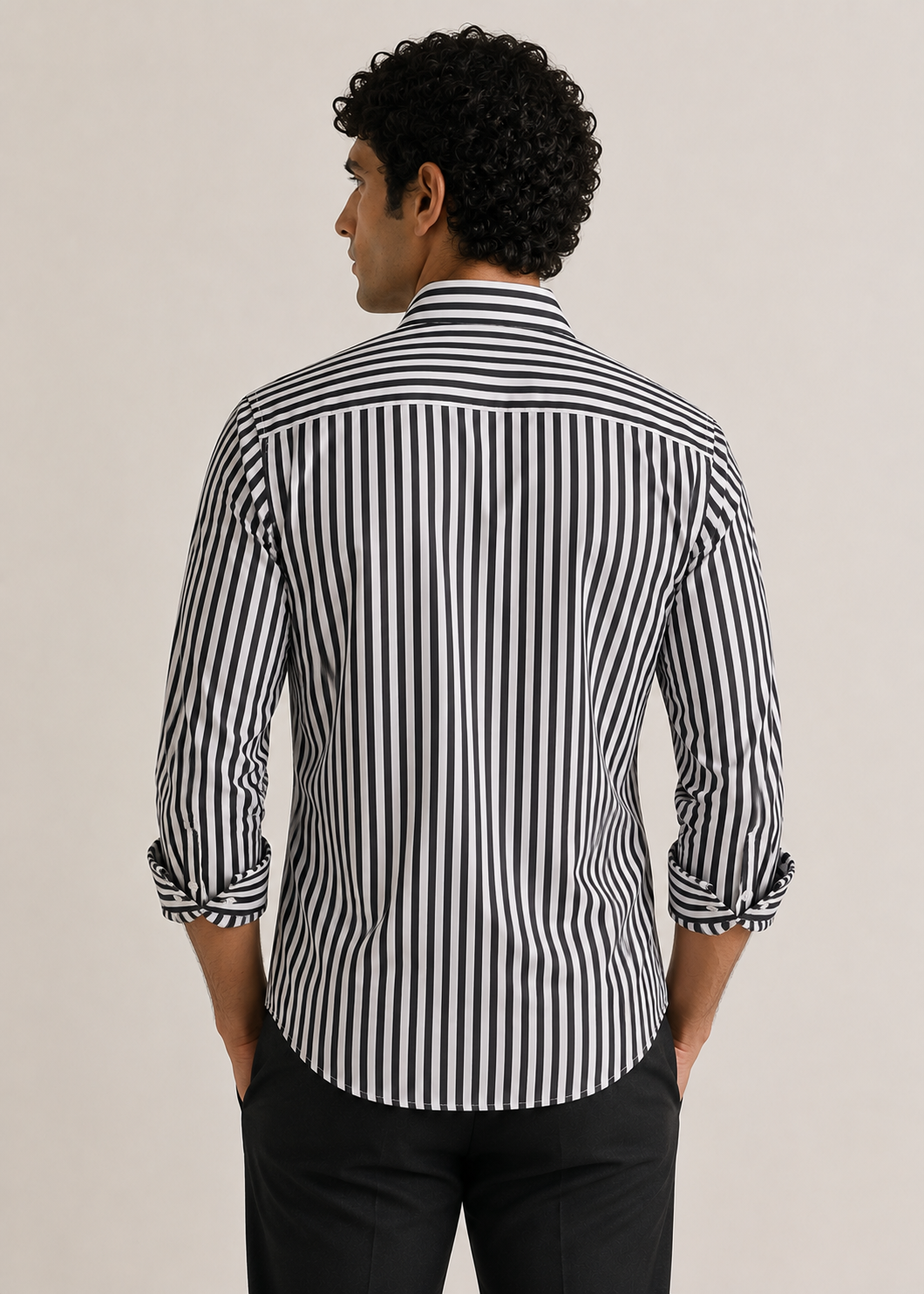 Men's 100% Cotton Black Striped Shirt