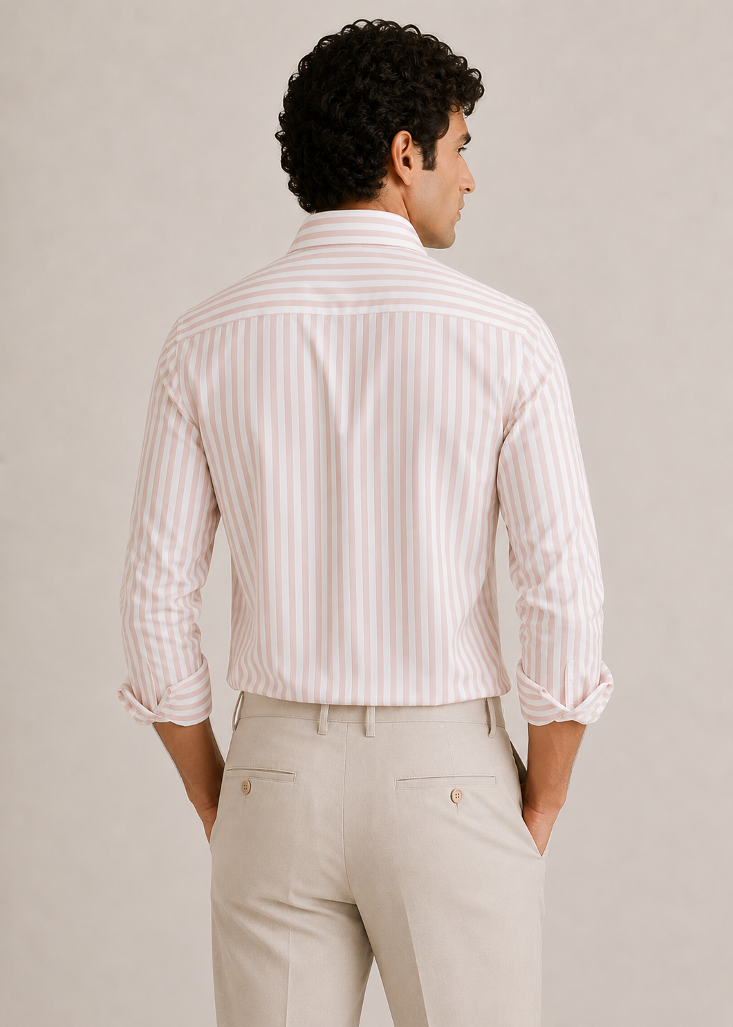 Men's 100% Cotton Pink Striped Shirt