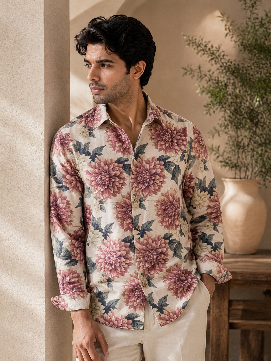 Luxury Digital Printed Linen Shirt – Slim Fit
