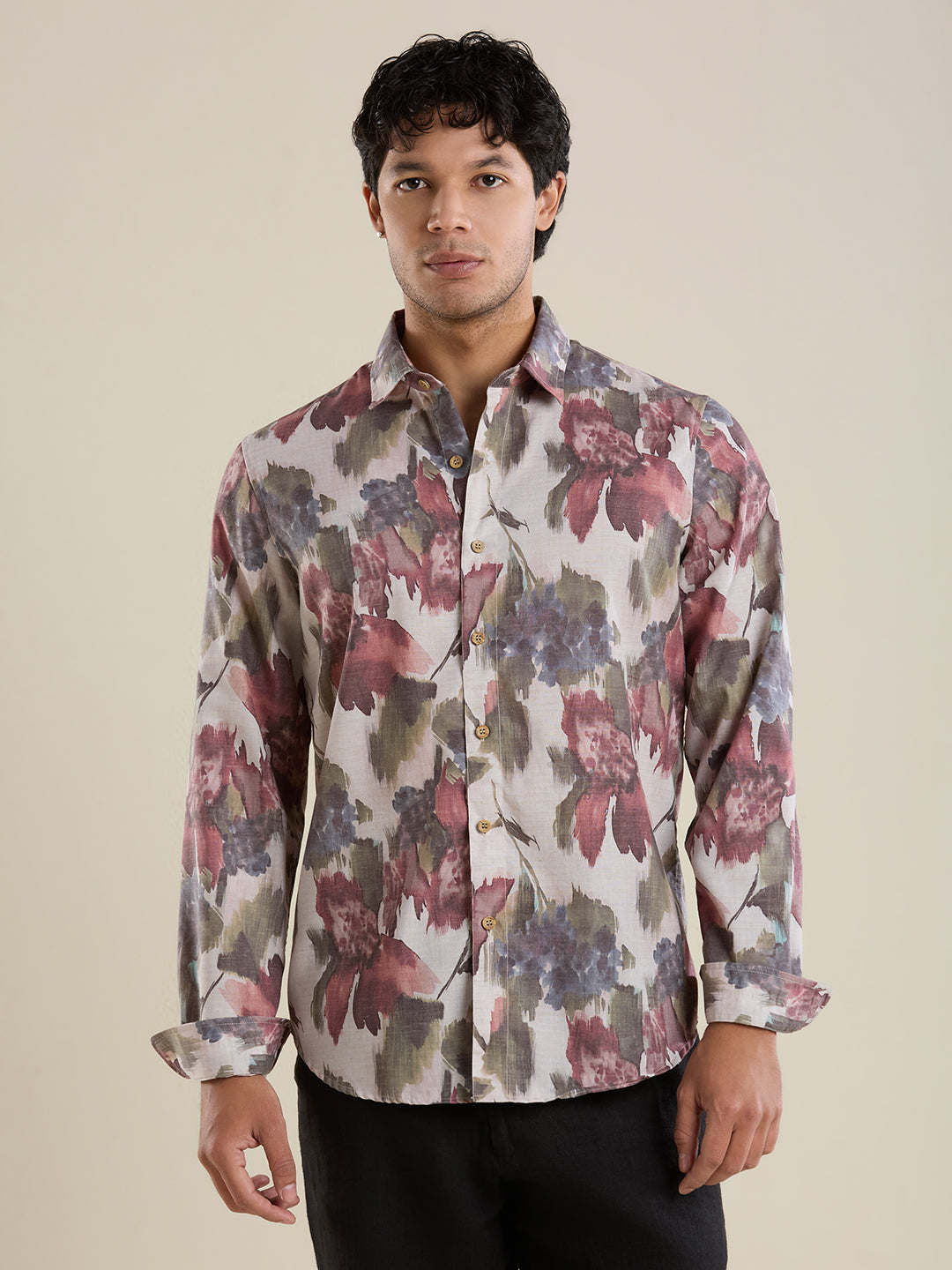 Luxury Watercolor Floral Linen Shirt – Slim Fit