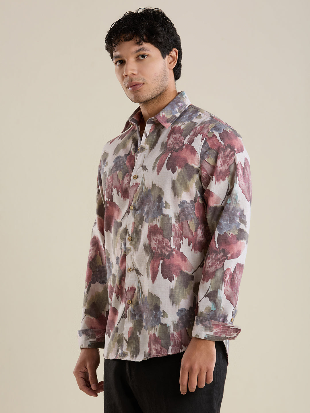 Luxury Watercolor Floral Linen Shirt – Slim Fit