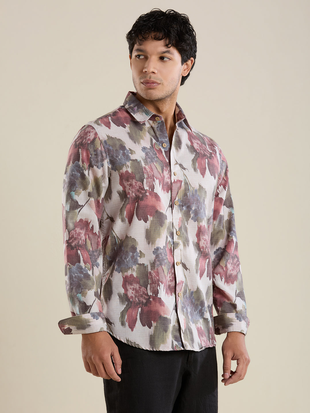 Luxury Watercolor Floral Linen Shirt – Slim Fit