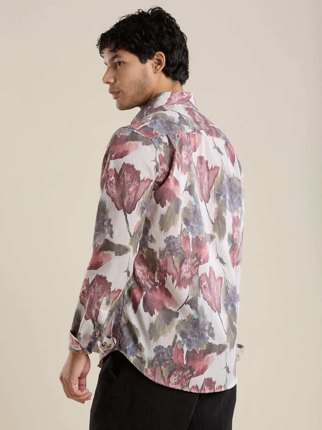 Luxury Watercolor Floral Linen Shirt – Slim Fit