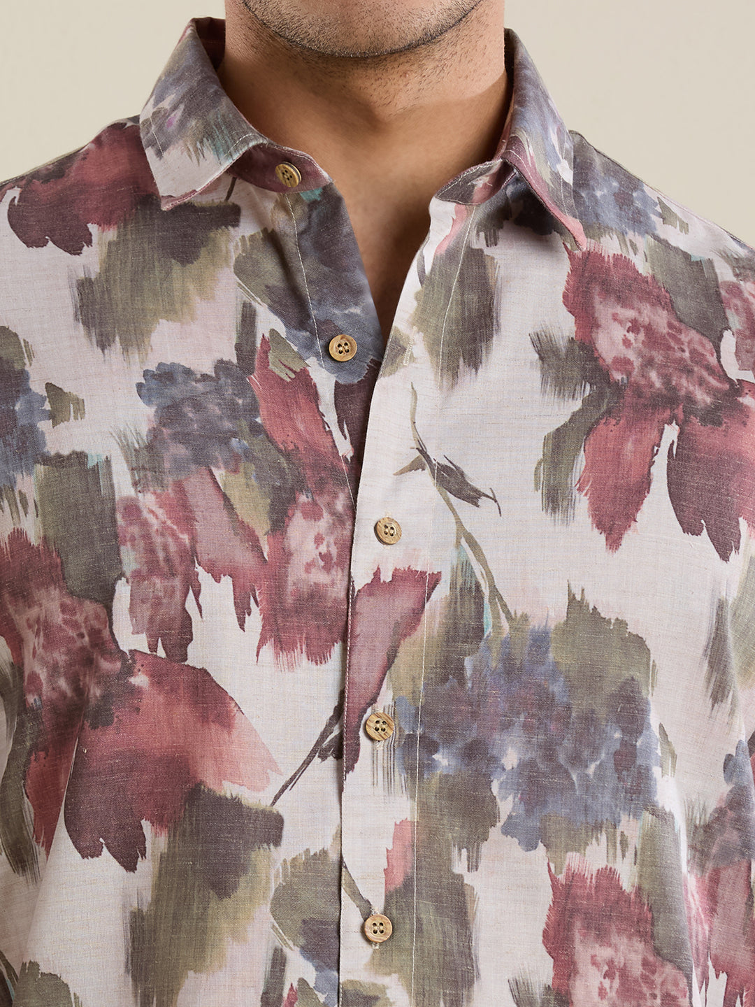 Luxury Watercolor Floral Linen Shirt – Slim Fit