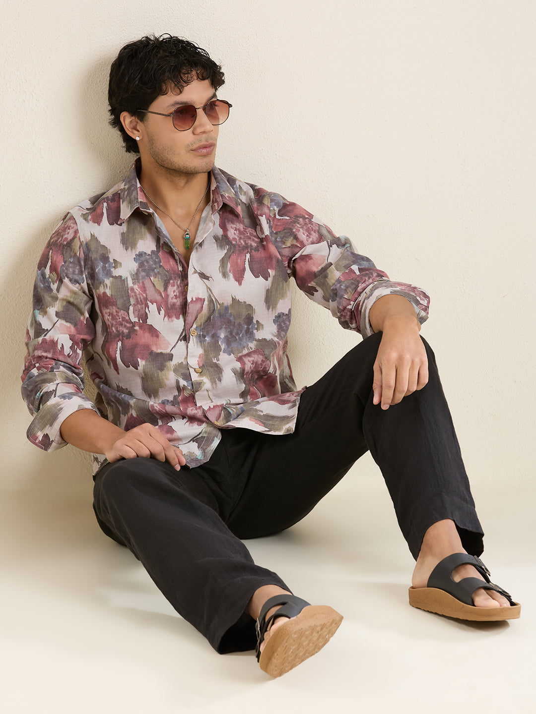 Luxury Watercolor Floral Linen Shirt – Slim Fit