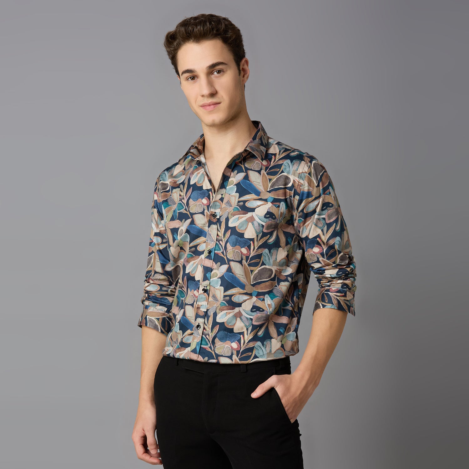Men's Slim Fit Blue 100% Cotton Printed Shirt | Mark & Albert