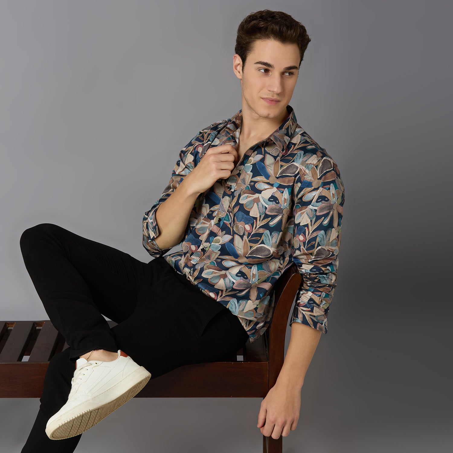 Men's Slim Fit Blue 100% Cotton Printed Shirt | Mark & Albert