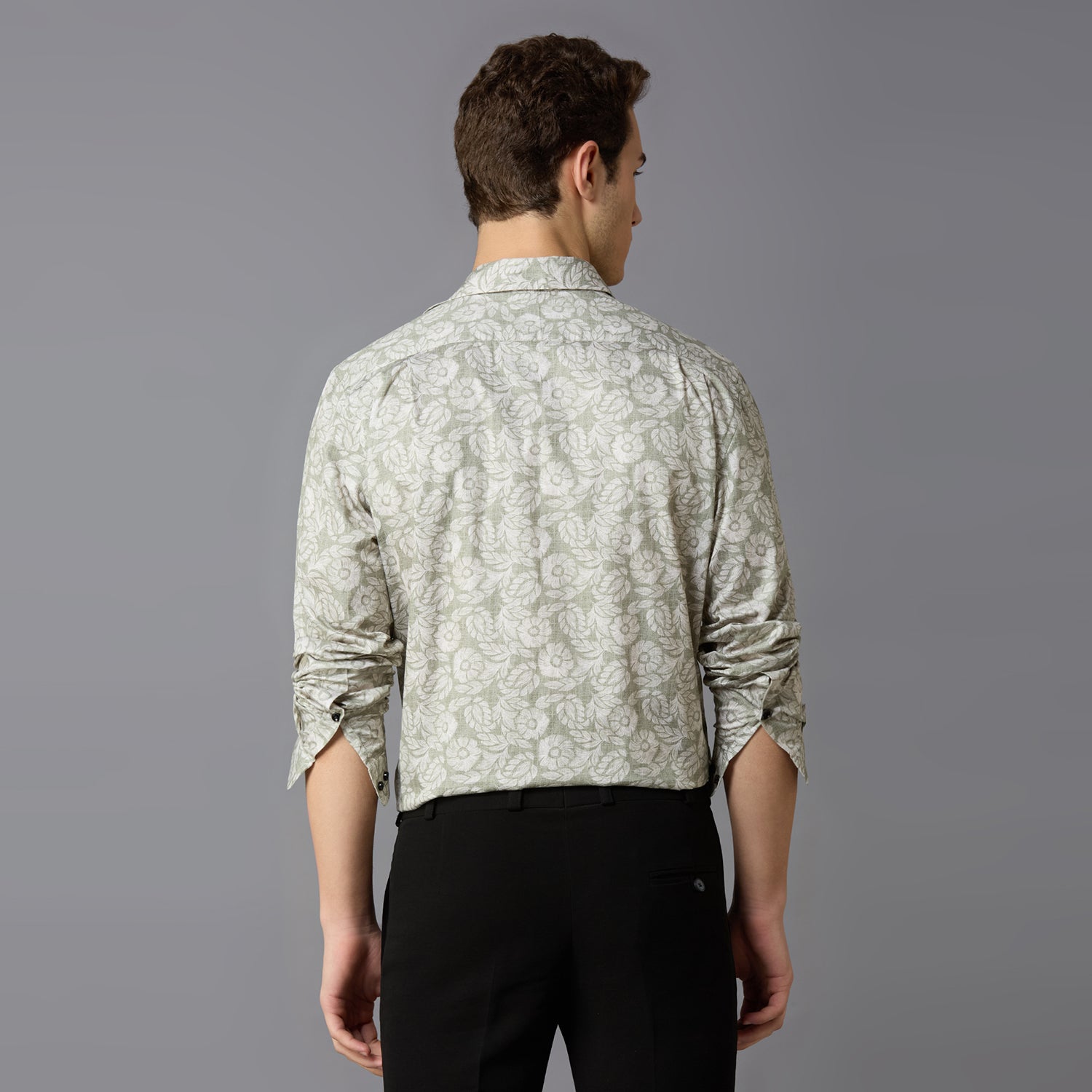 Men's Slim Fit Green 100% Cotton Printed Shirt | Mark & Albert