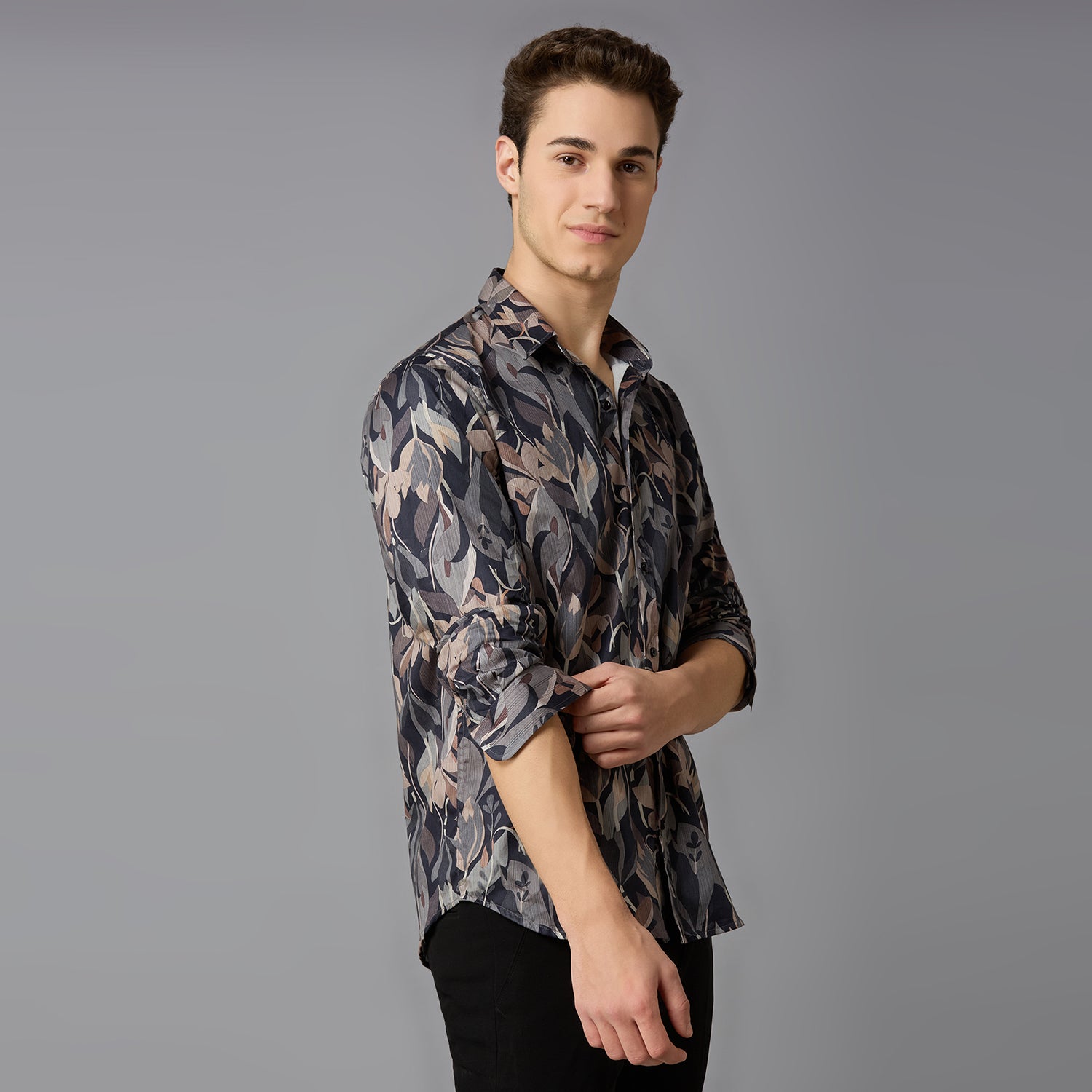 Men's Slim Fit Grey 100% Cotton Printed Shirt | Mark & Albert