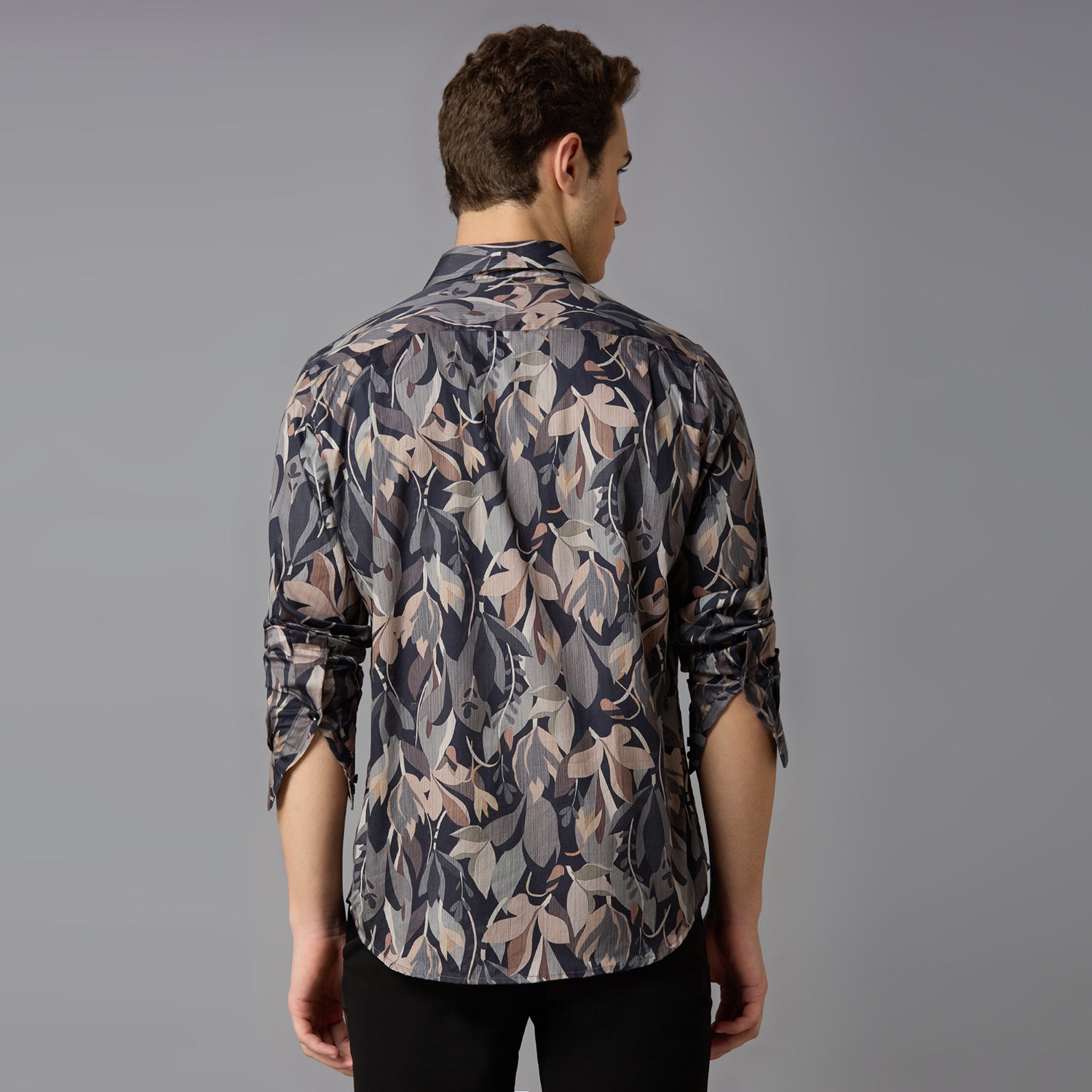 Men's Slim Fit Grey 100% Cotton Printed Shirt | Mark & Albert