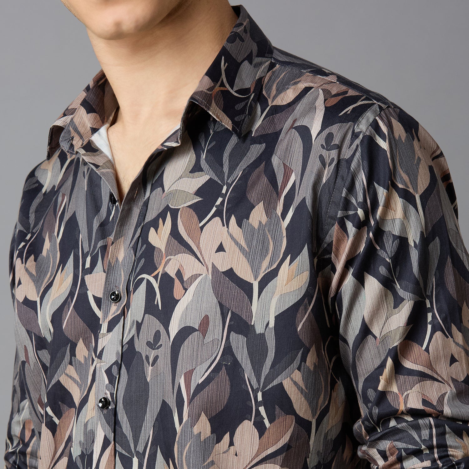 Men's Slim Fit Grey 100% Cotton Printed Shirt | Mark & Albert