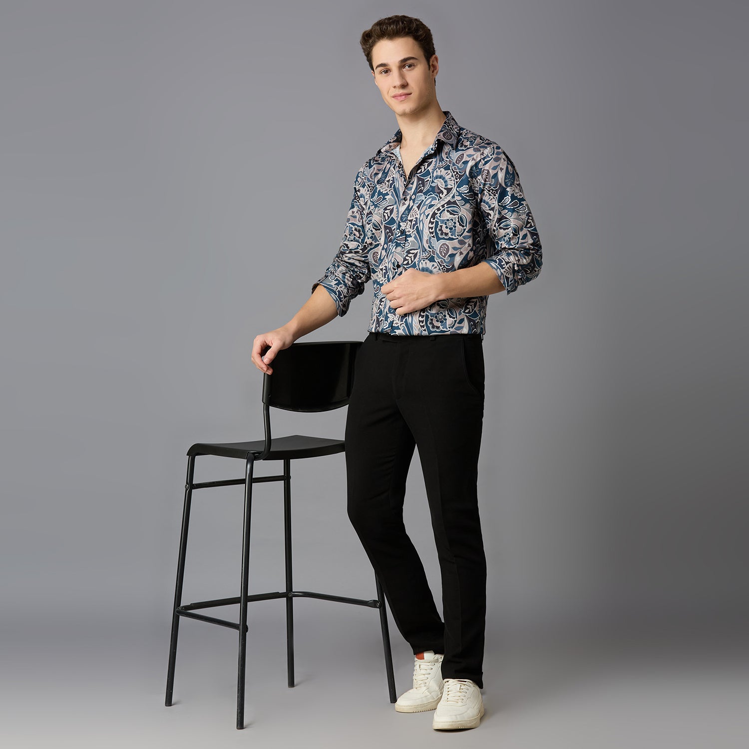 Men's Slim Fit Blue 100% Cotton Printed Shirt | Mark & Albert