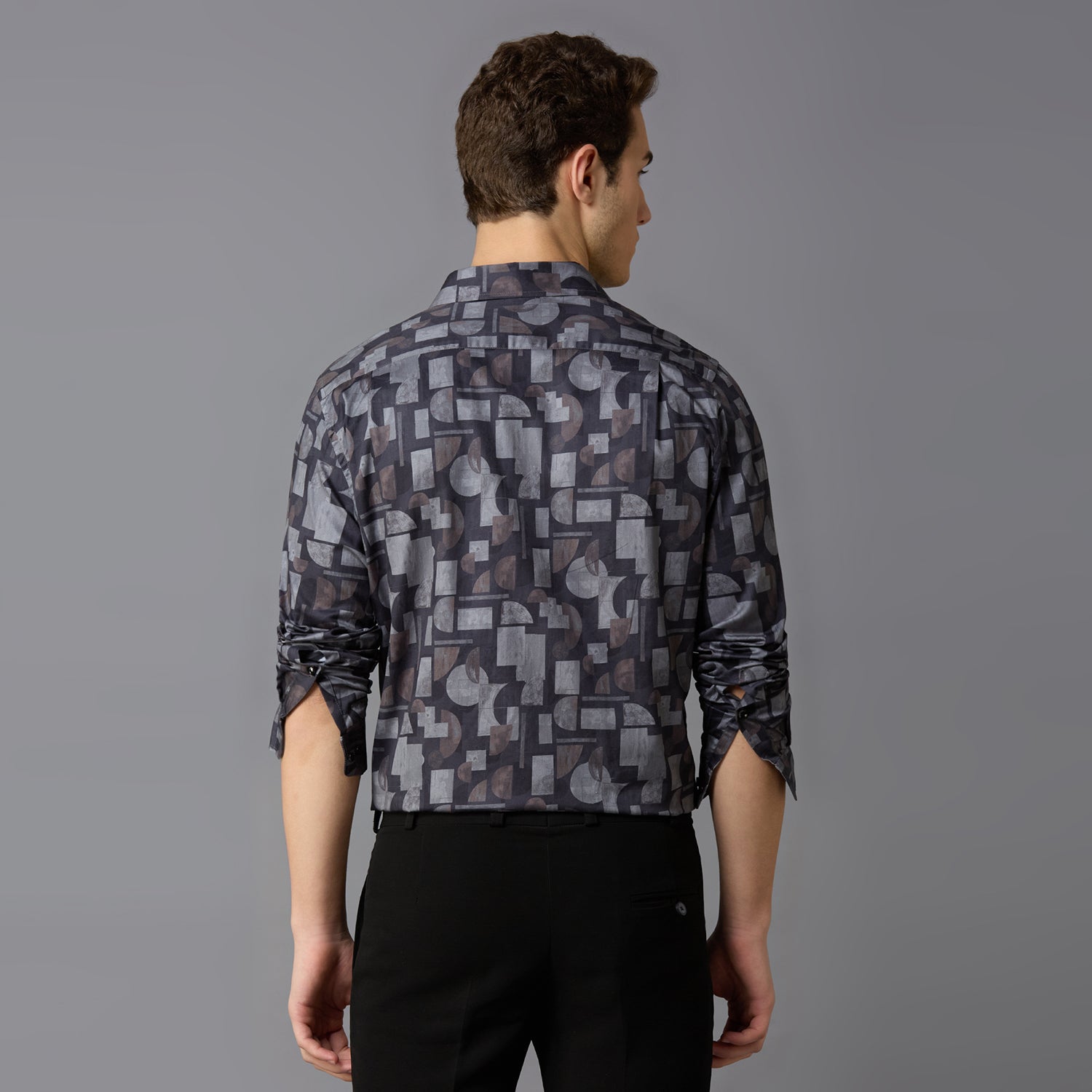 Men's Slim Fit Grey 100% Cotton Printed Shirt | Mark & Albert