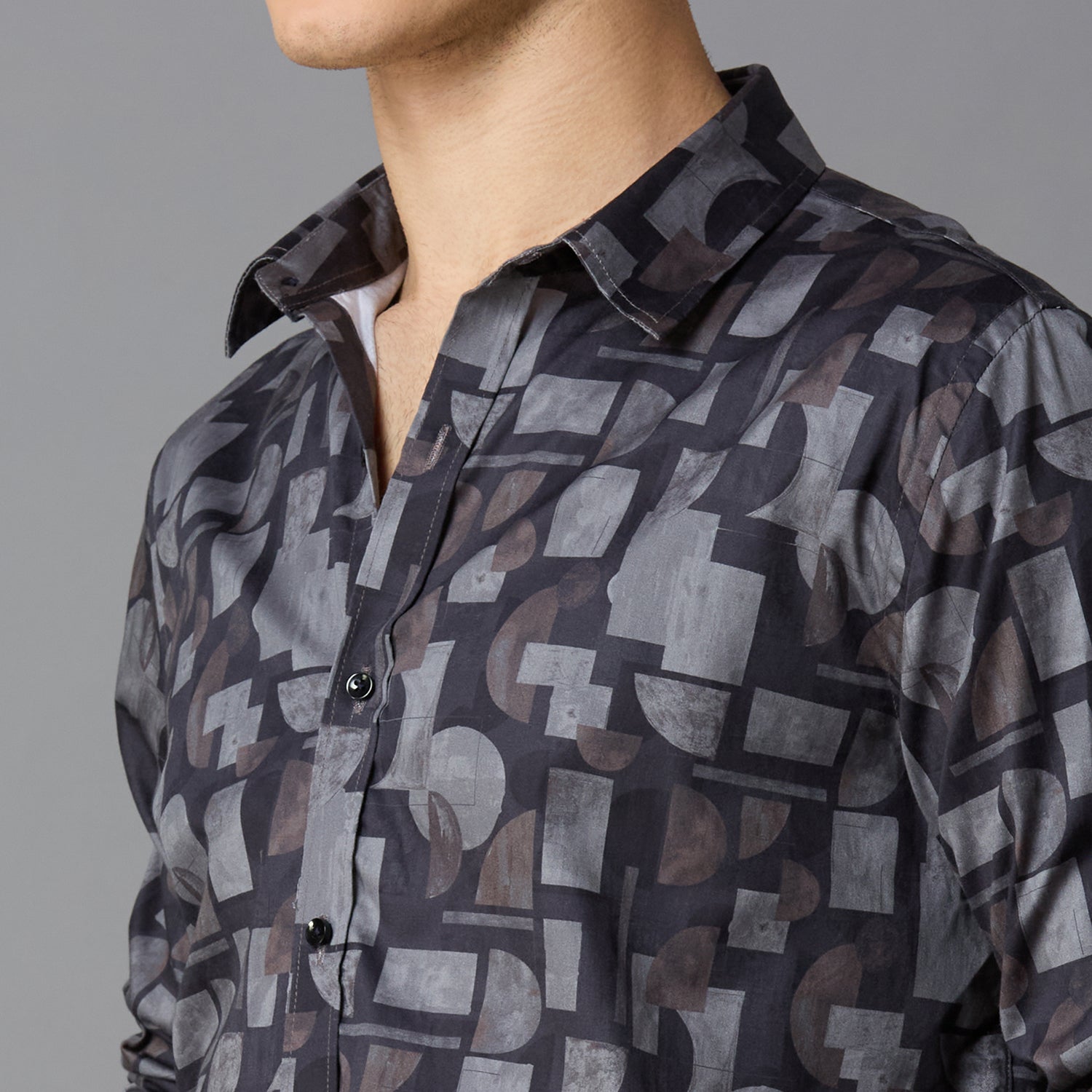 Men's Slim Fit Grey 100% Cotton Printed Shirt | Mark & Albert